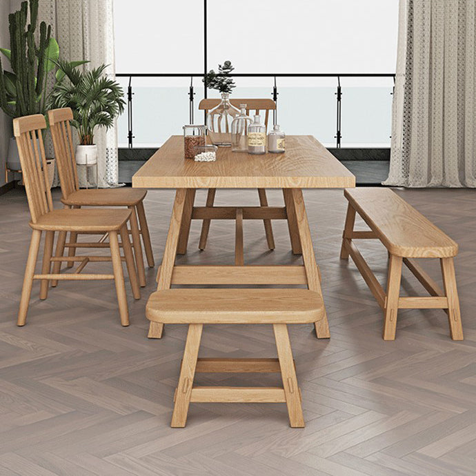 Table rectangulaire en bois massif, Table à manger moderne en nature avec base à tréteaux pour Restaurant