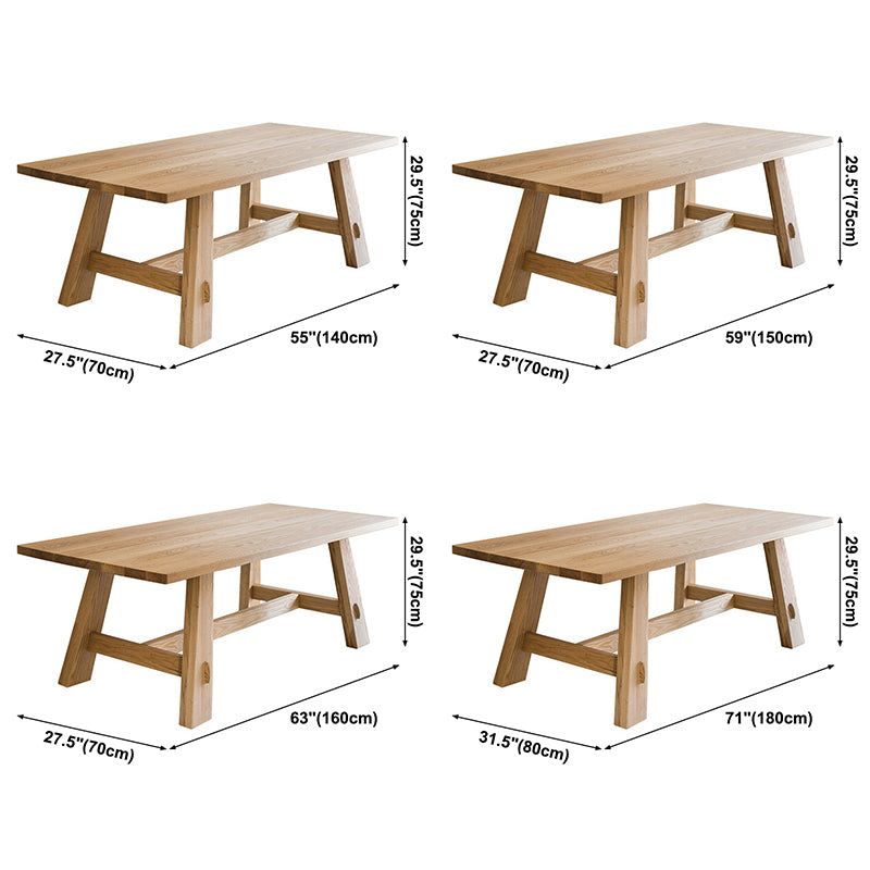 Table rectangulaire en bois massif, Table à manger moderne en nature avec base à tréteaux pour Restaurant