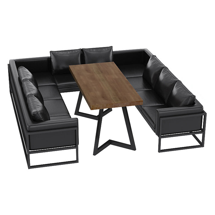 Mesa de comedor industrial Mesa de madera maciza de pino con base negra para la cena de cocina en casa