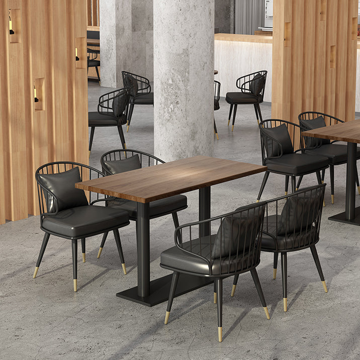 Table à manger industrielle table en bois massif avec base noire pour le dîner de cuisine à la maison