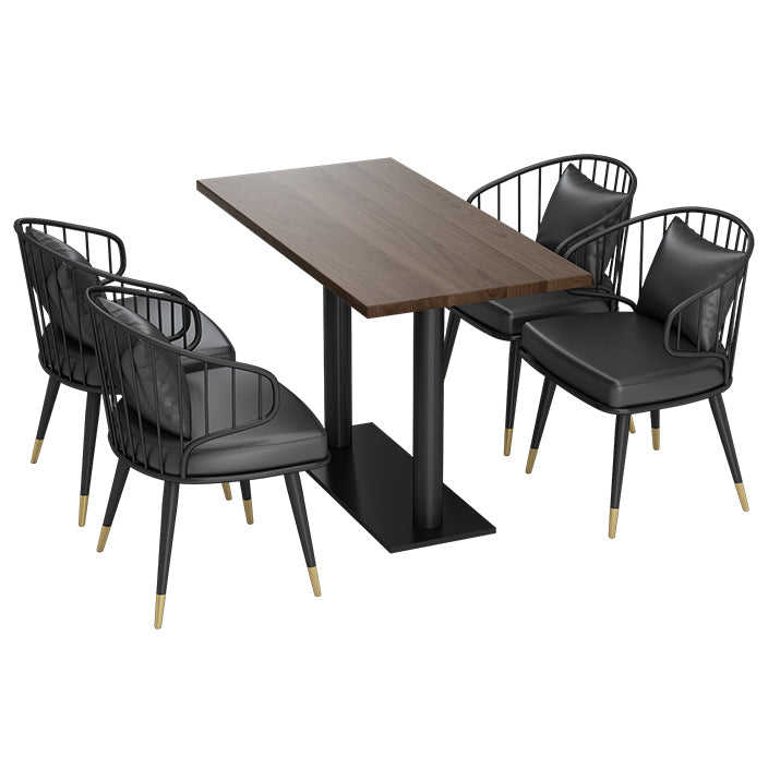 Table à manger industrielle table en bois massif avec base noire pour le dîner de cuisine à la maison