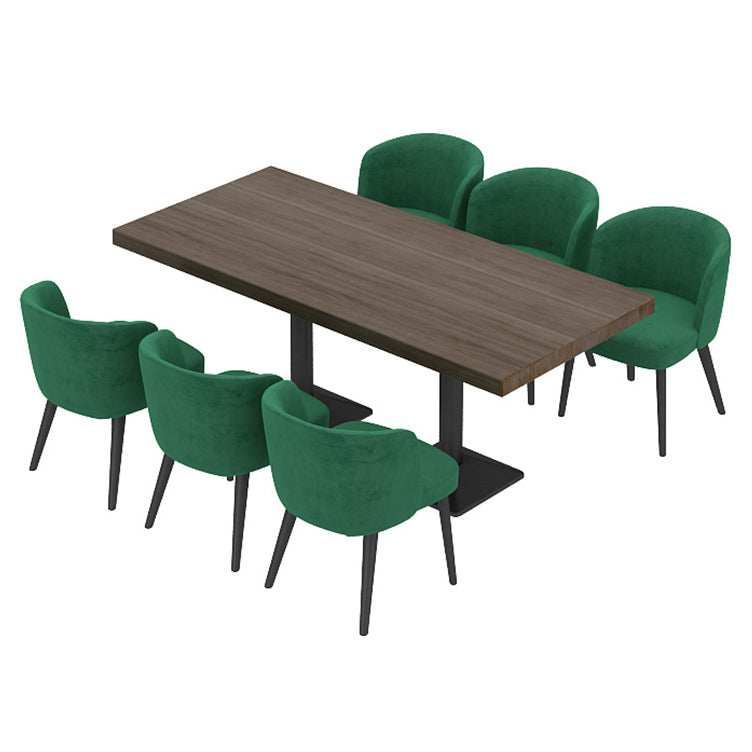 Mesa de comedor industrial Mesa de madera maciza de pino con base negra para comedor