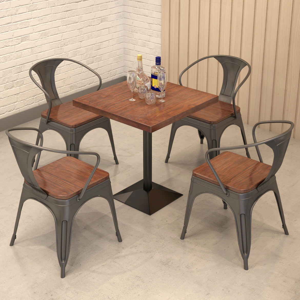 Industrial Dining Room Table Solid Wood Table with Black Base for Dining Room