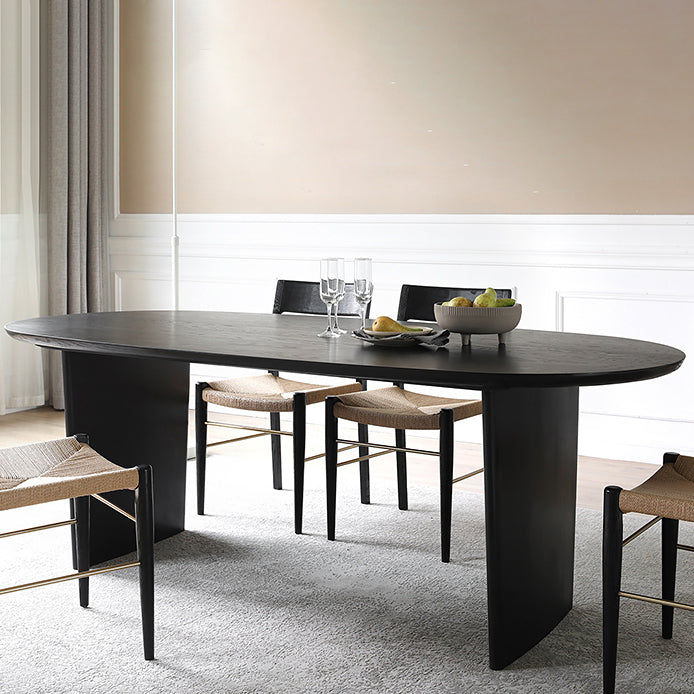 Solid Wood Contemporary Oval Dining Table Black Wood Top Table for Dining Room