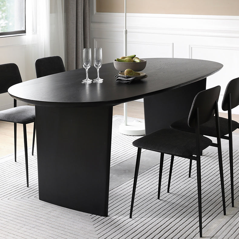 Solid Wood Contemporary Oval Dining Table Black Wood Top Table for Dining Room