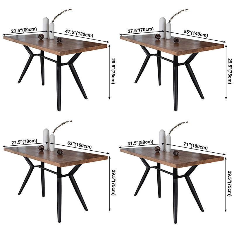 Rectangle Industrial Dining Table Wood Color Fixed Table with Solid Wood