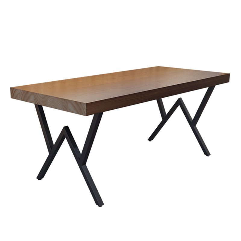 Industriële rechthoek eetkamer tafel dennen vaste houten tafel met zwart dubbel voetstuk