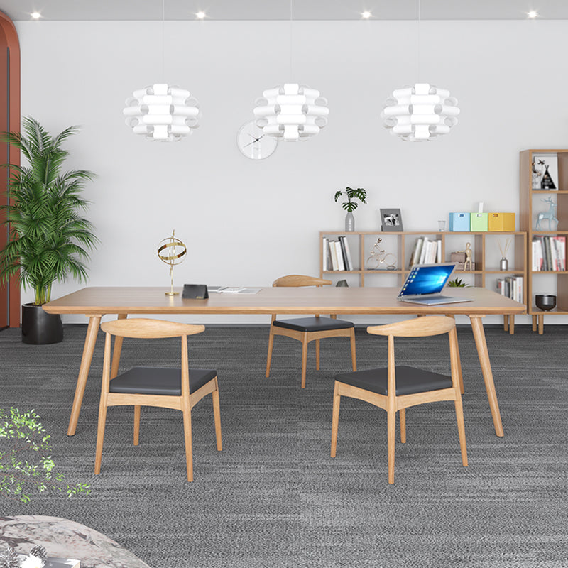 Contemporary Kitchen Khaki Dining Table Solid Wood Rectangle Dining Table with 4 Legs Base