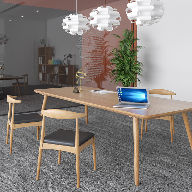 Contemporary Kitchen Khaki Dining Table Solid Wood Rectangle Dining Table with 4 Legs Base