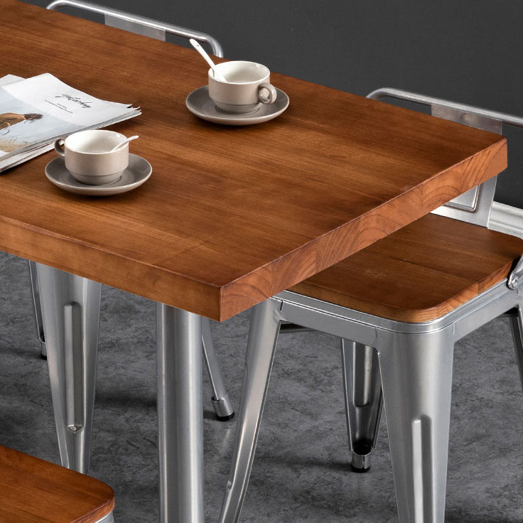 Industrial Style Solid Wood Dining Table Brown Table with Metal Base for Dinning Room
