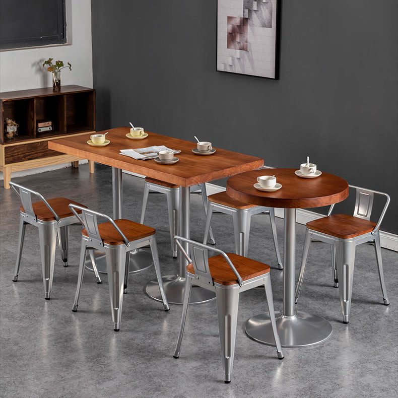 Industrial Style Solid Wood Dining Table Brown Table with Metal Base for Dinning Room