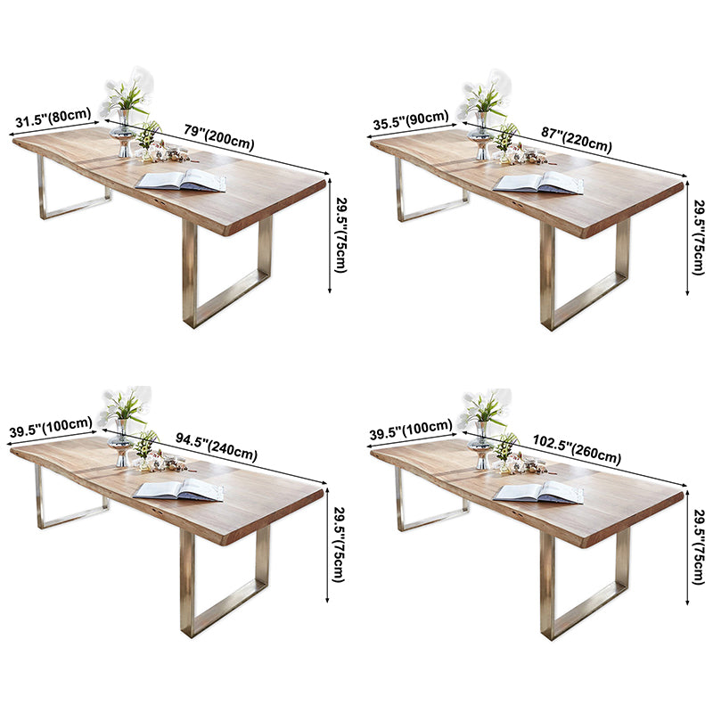 Rectangle Wood Color Dining Table Solid Wood Table Glam Style with Double Pedestal