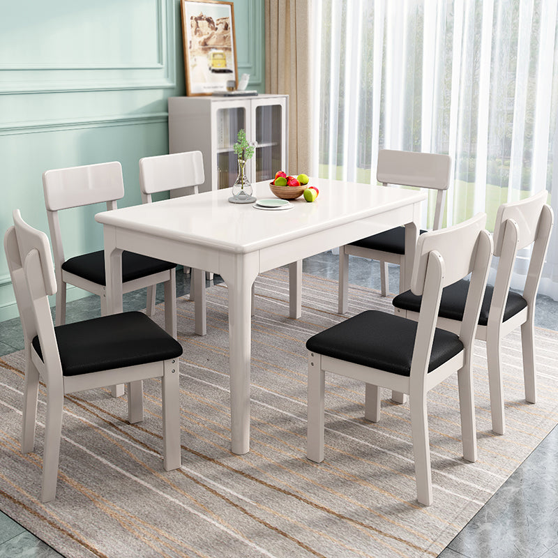 Rubberwood Dining Table Rectangle Solid Wood 4 Legs Wood Base Table for Home