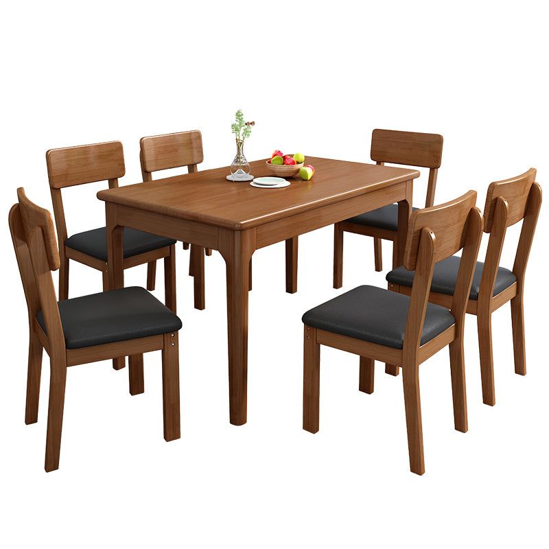 Rubberwood Dining Table Rectangle Solid Wood 4 Legs Wood Base Table for Home