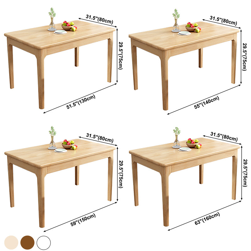Rubberwood Dining Table Rectangle Solid Wood 4 Legs Wood Base Table for Home