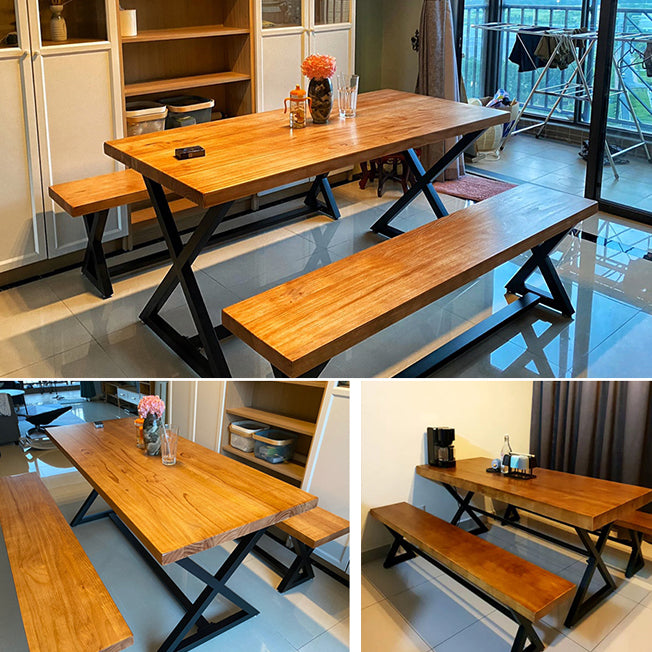 Table de la salle à manger du rectangle industriel Table en bois massif avec base de chevalets noirs