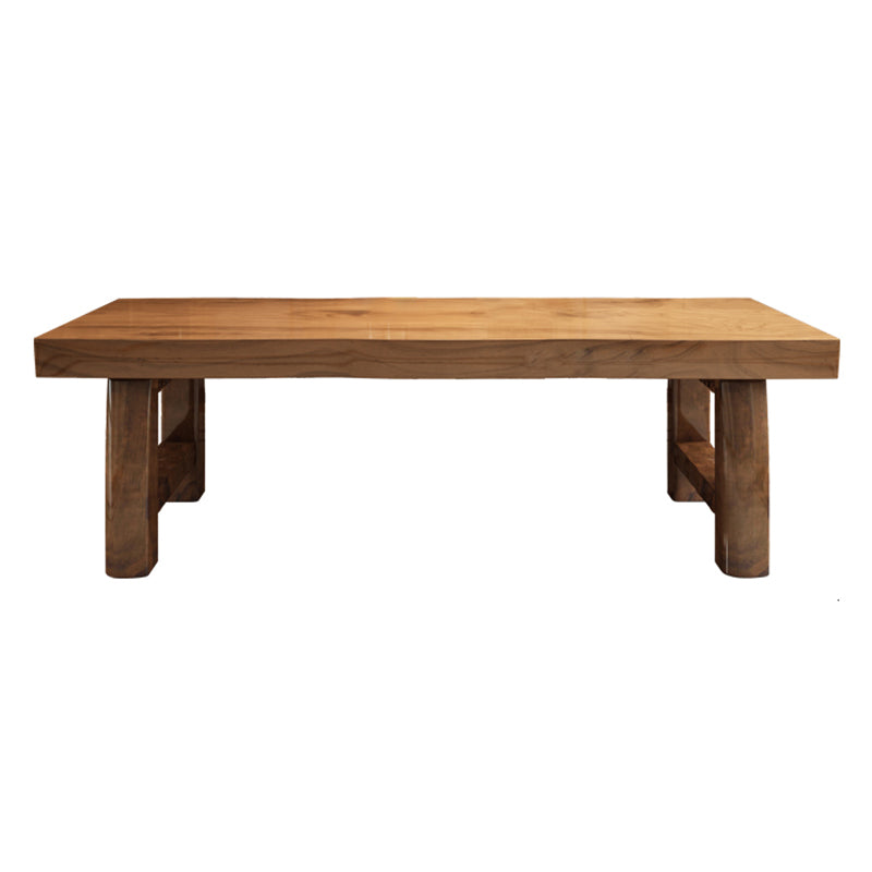 Table à manger de table en bois massif en pin avec piédestal double, en marron