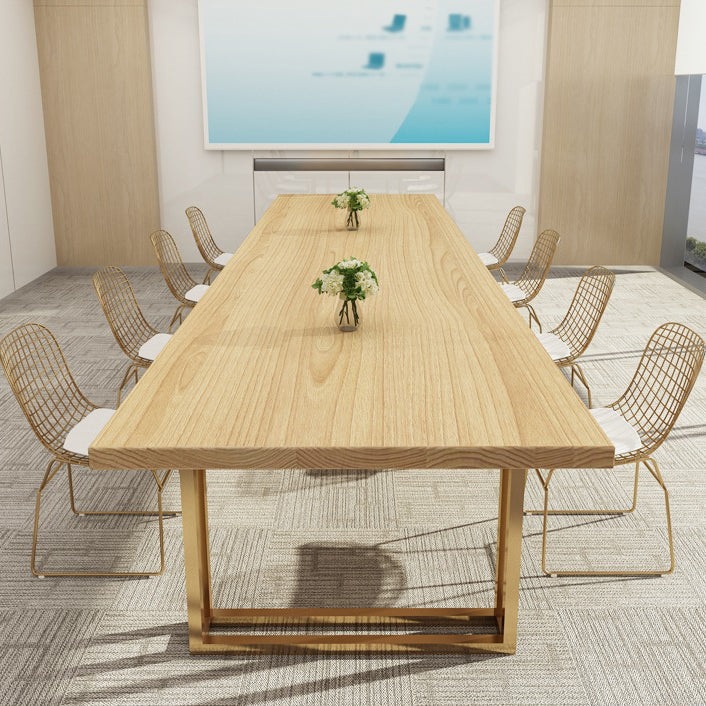 Rectangle Solid Pinewood Brown Tone Dining Table Simplicity Double Pedestal Table for Dining Room