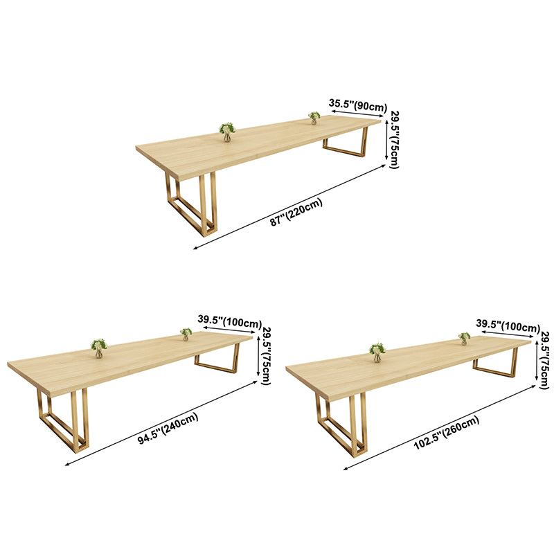 Rectangle Solid Pinewood Brown Tone Dining Table Simplicity Double Pedestal Table for Dining Room