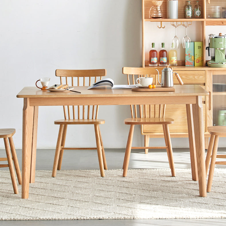 Mesa de comedor de madera maciza de estilo contemporáneo, mesa rectangular con base de madera de 4 patas para el hogar