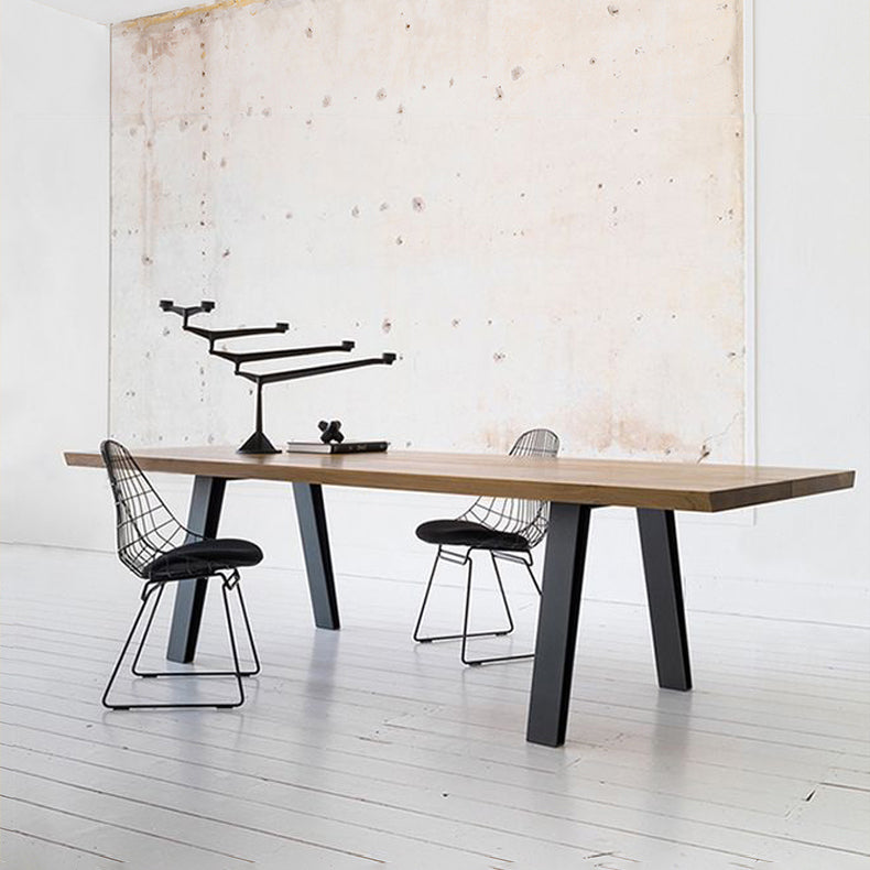 Rectangle 4 jambes Table à manger industrielle Couleur en bois Tableau fixe de bois massif