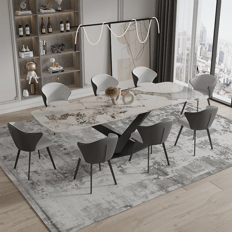 Sintered Stone Top Esstisch Rechtecktisch mit metallschwarzer Sockelbasis