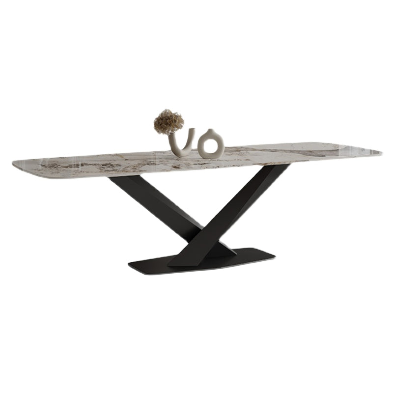 Sintered Stone Top Esstisch Rechtecktisch mit metallschwarzer Sockelbasis