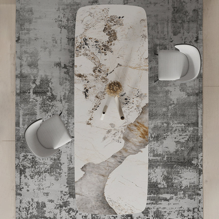 Sintered Stone Top Esstisch Rechtecktisch mit metallschwarzer Sockelbasis