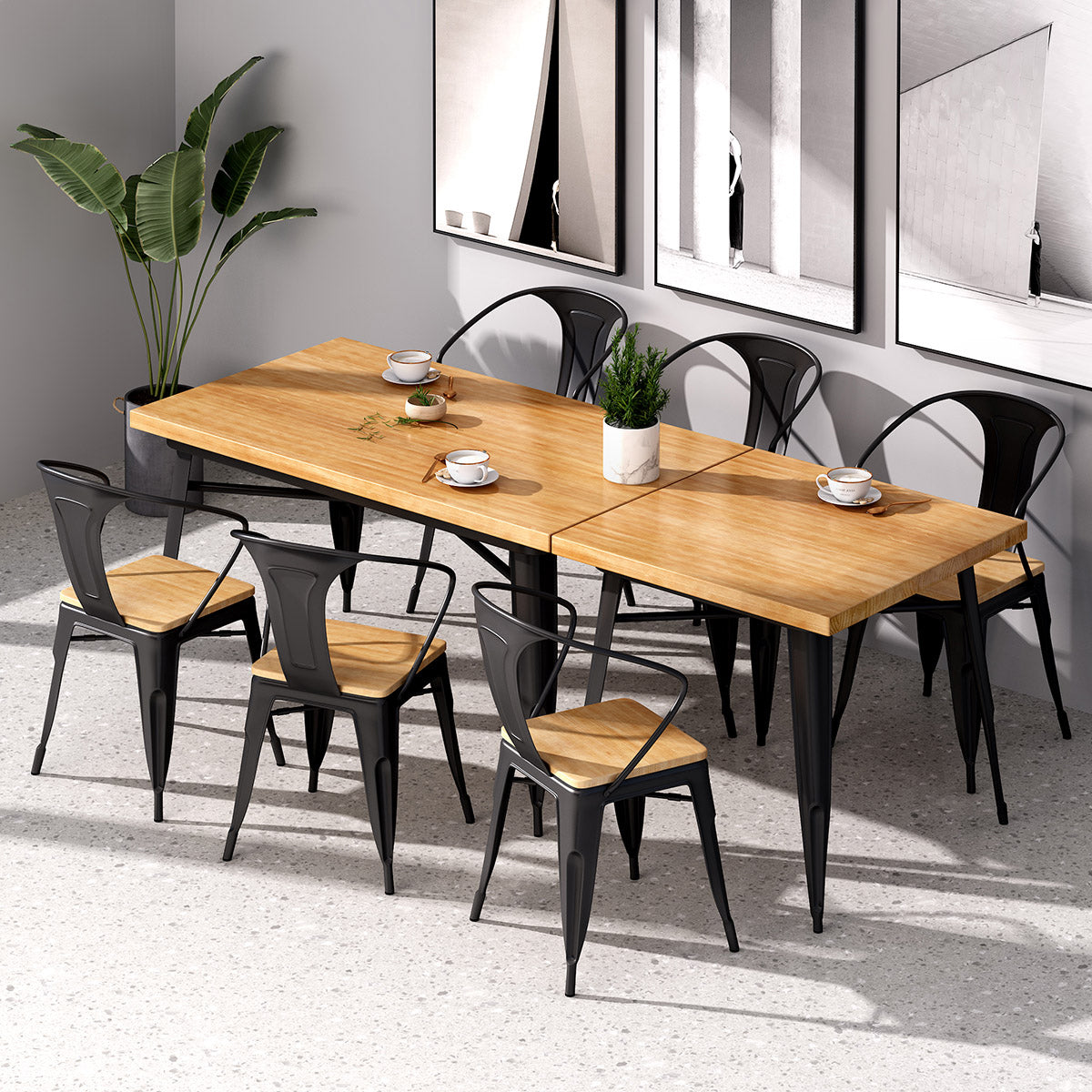 Industrial Style Solid Wood Dining Table Brown Table with Black Frame for Dinning Room