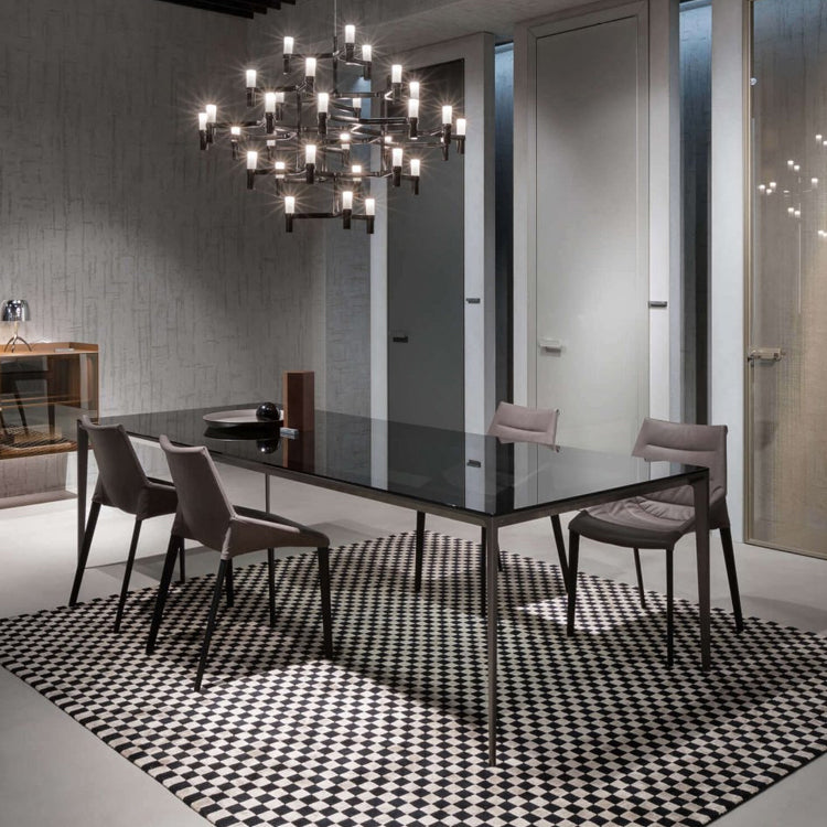 Contemporary Style Tempered Glass Dining Table 4 Legs Aluminum Alloy Base Rectangle Table for Home