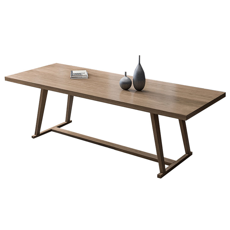 Rectangle Trestle Base Modern Dining Table Wood Color Fixed Table with Solid Wood