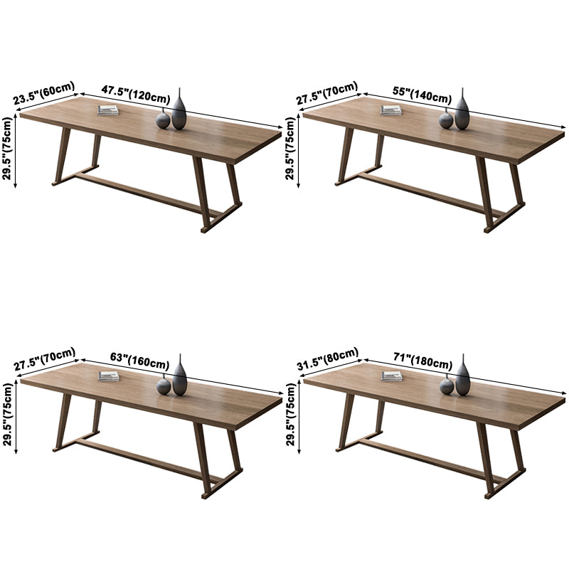 Rectangle Trestle Base Modern Dining Table Wood Color Fixed Table with Solid Wood