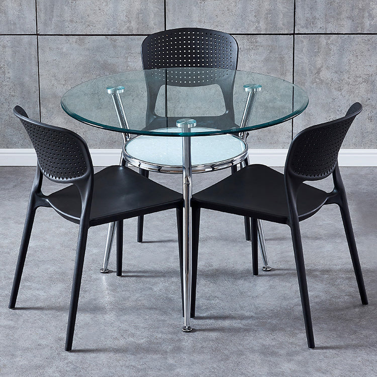 Mesa moderna de comedor redondo mesa de vidrio templado transparente con base de pedestal