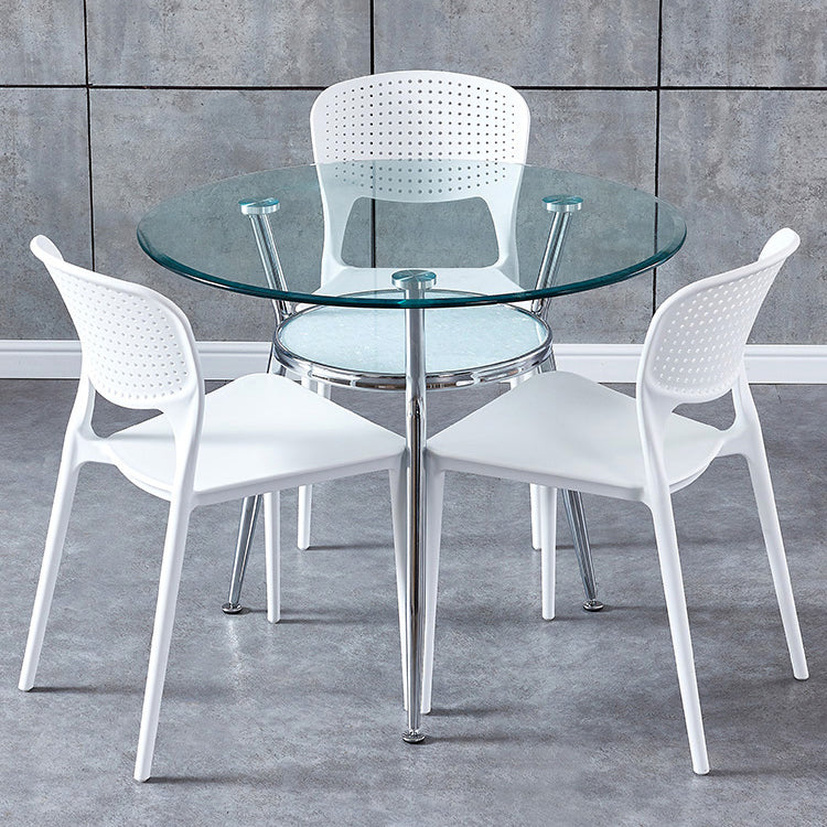 Mesa moderna de comedor redondo mesa de vidrio templado transparente con base de pedestal