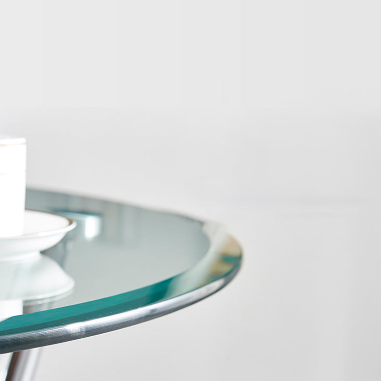 Mesa moderna de comedor redondo mesa de vidrio templado transparente con base de pedestal