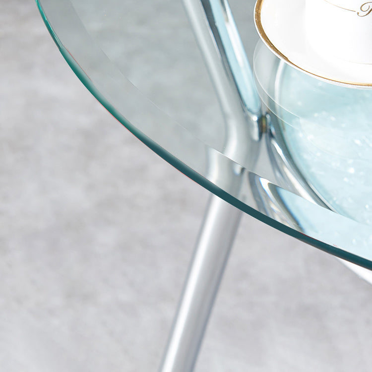 Mesa moderna de comedor redondo mesa de vidrio templado transparente con base de pedestal