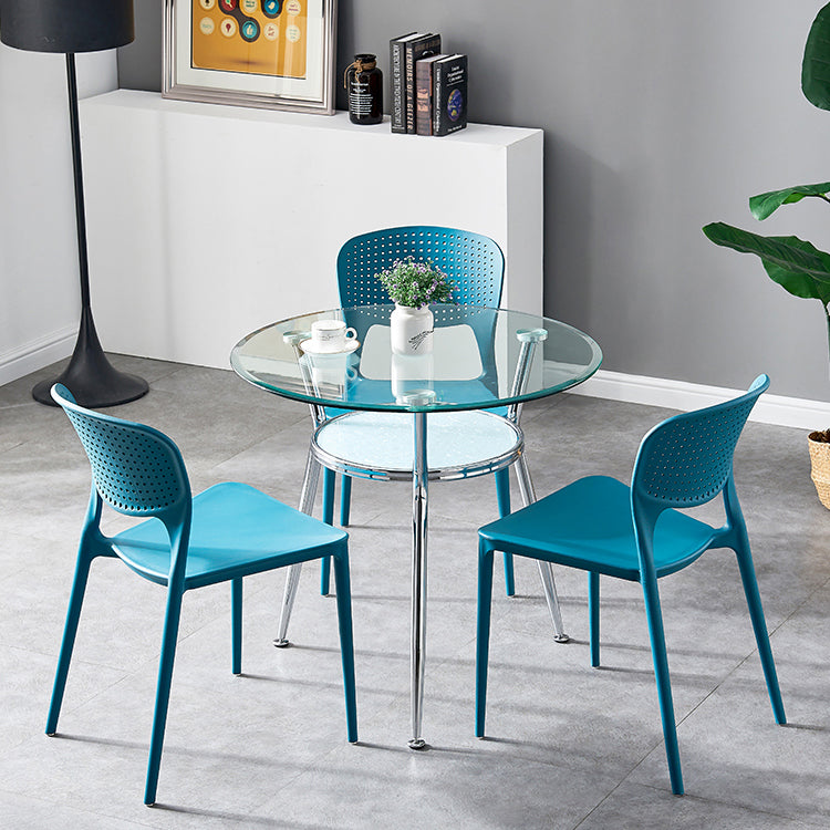 Mesa moderna de comedor redondo mesa de vidrio templado transparente con base de pedestal