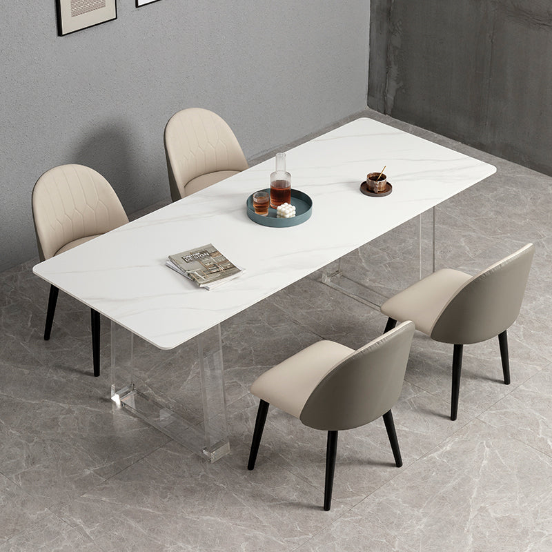 Sintered Stone Top Esstisch Rechteck Esstisch mit Acryl -Doppel -Sockelbasis