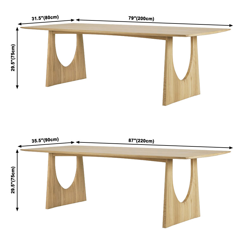 Mesa de comedor de color rectángulo de madera Mesa de madera maciza moderna con pedestal doble