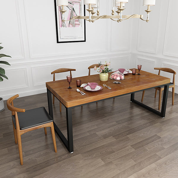 Industrial Rectangle Dining Table Pine Solid Wood Table with Black Double Pedestal for Dining Room