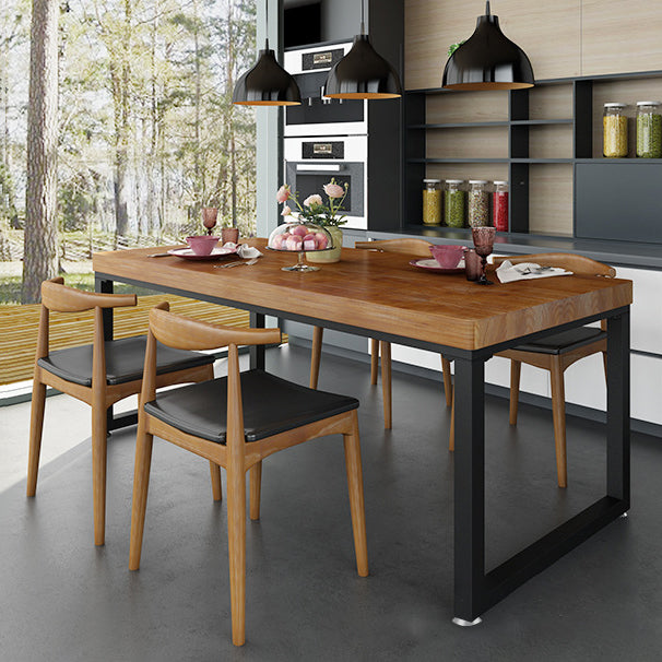 Industrial Rectangle Dining Table Pine Solid Wood Table with Black Double Pedestal for Dining Room