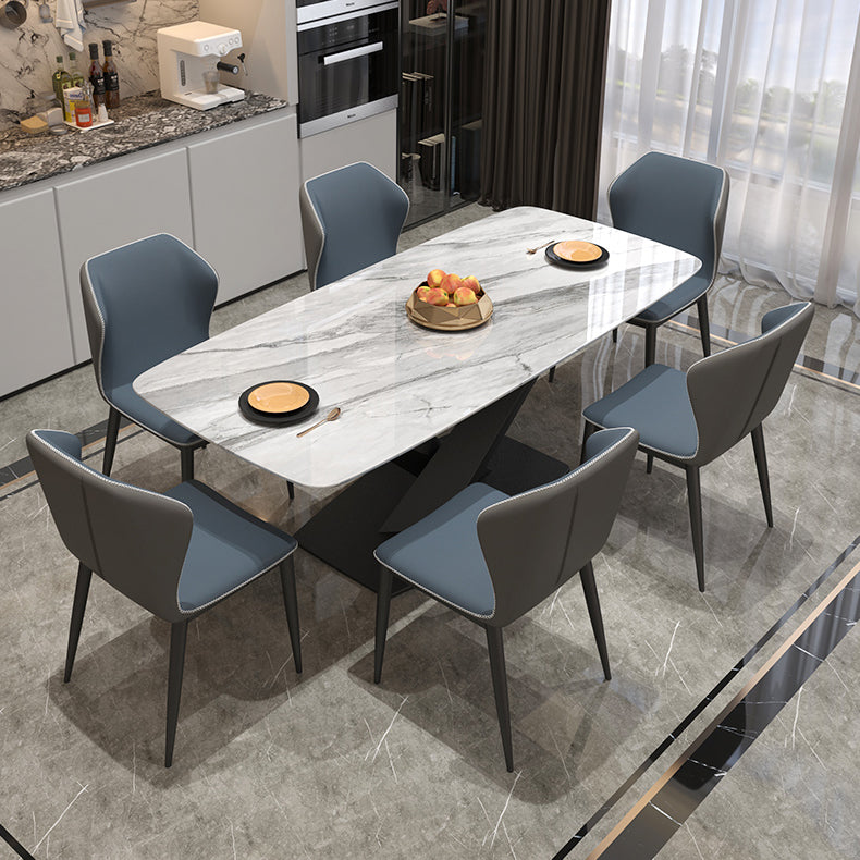 Metal Modern Rectangular Dining Table Sintered Stone Table with Pedestal Base