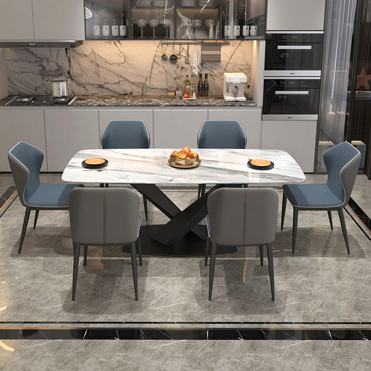 Metal Modern Rectangular Dining Table Sintered Stone Table with Pedestal Base