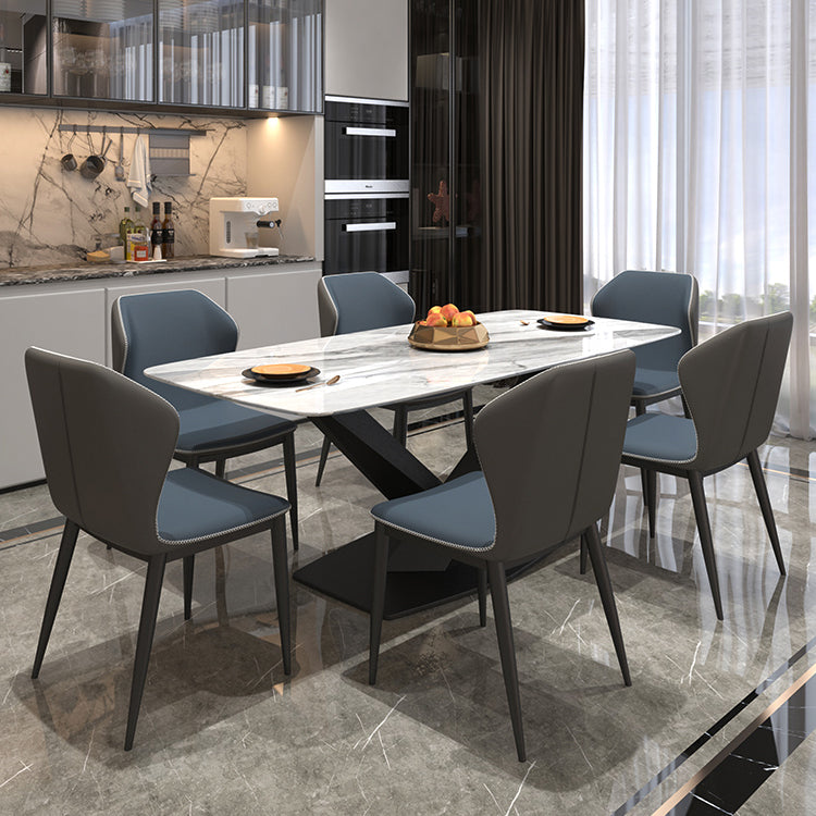 Metal Modern Rectangular Dining Table Sintered Stone Table with Pedestal Base