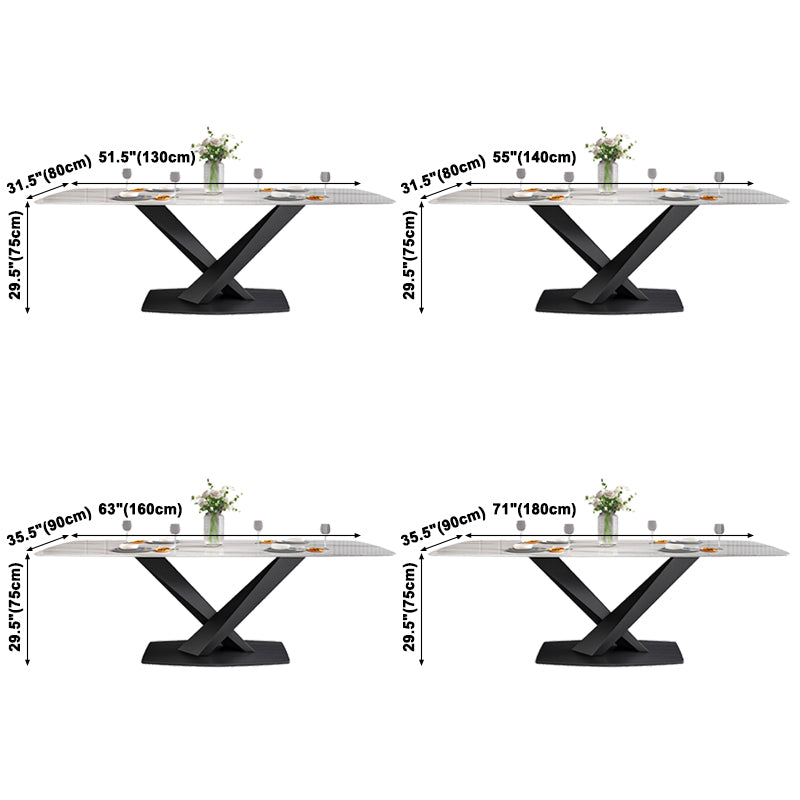 Metal Modern Rectangular Dining Table Sintered Stone Table with Pedestal Base
