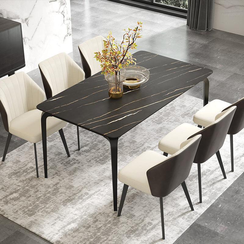 Table à manger en pierre de style contemporain Tableau à manger en pierre de 4 jambes Table rectangle de base en acier en carbone pour la maison