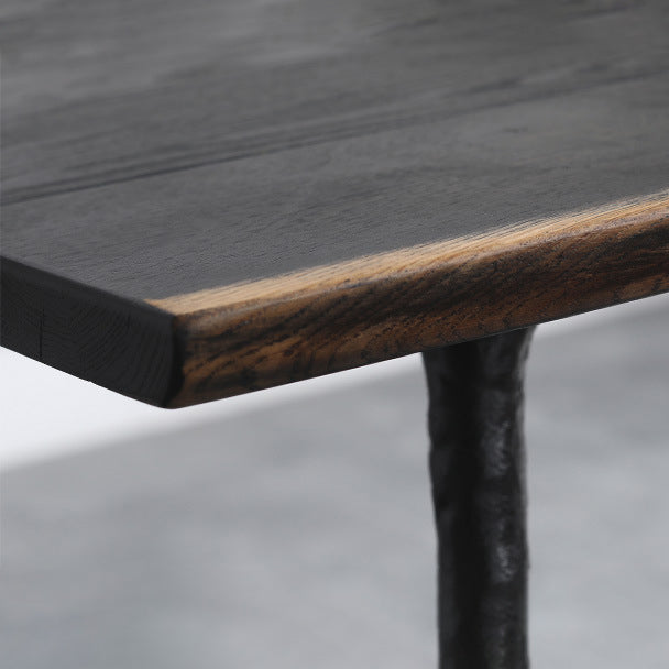 Mesa de comedor rectangular industrial mesa de madera maciza con 4 piernas negras