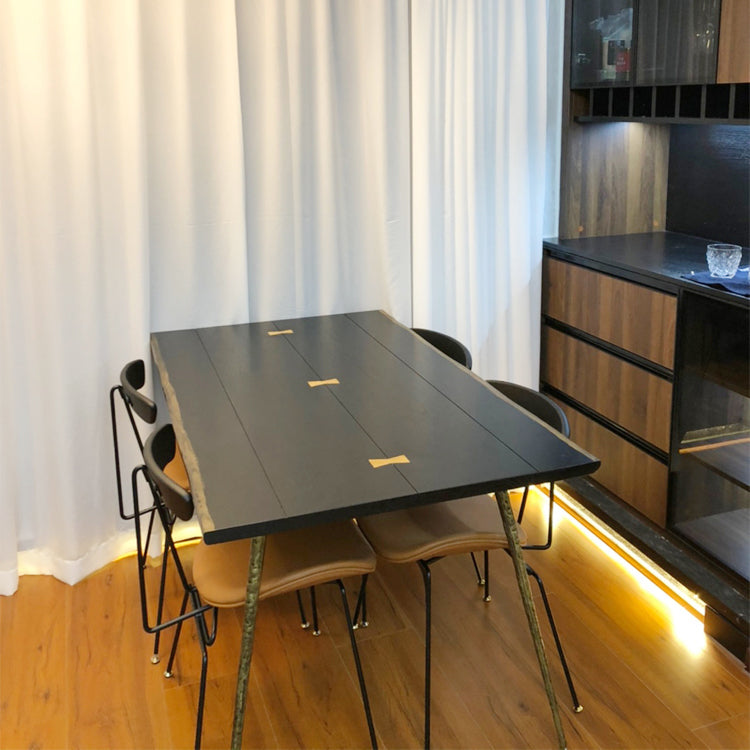 Mesa de comedor rectangular industrial mesa de madera maciza con 4 piernas negras