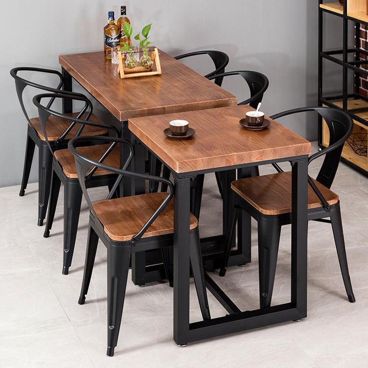 Industrial Dining Room Table Solid Wood Table with Black Trestle Base for Dining Room