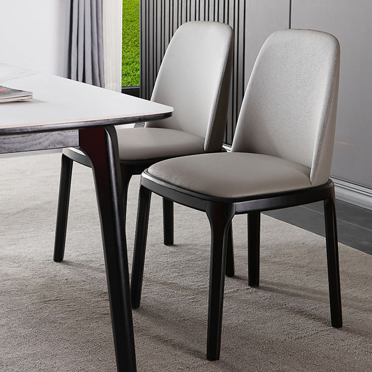 Industrial Ash Open Side Chair Matte Finish Leather Dining Chair with Black Legs